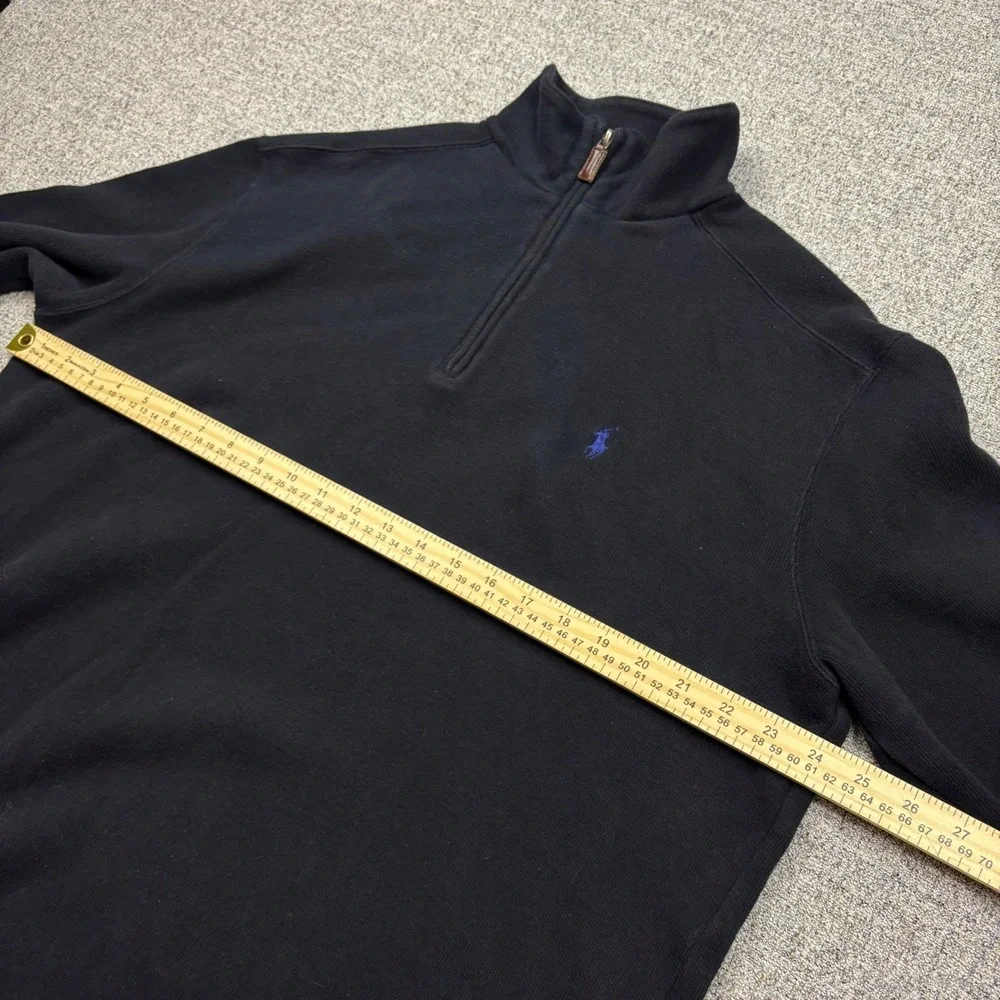 Polo Ralph Lauren Mens Quarter Zip Pullover Black Cotton Sweater Large Pony Logo